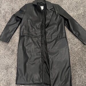 Abercrombie & Fitch Black Faux Leather Long Coat